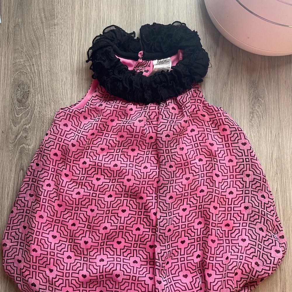 Baby Essentials Pink and Black Patterned Baby Dress 3MO